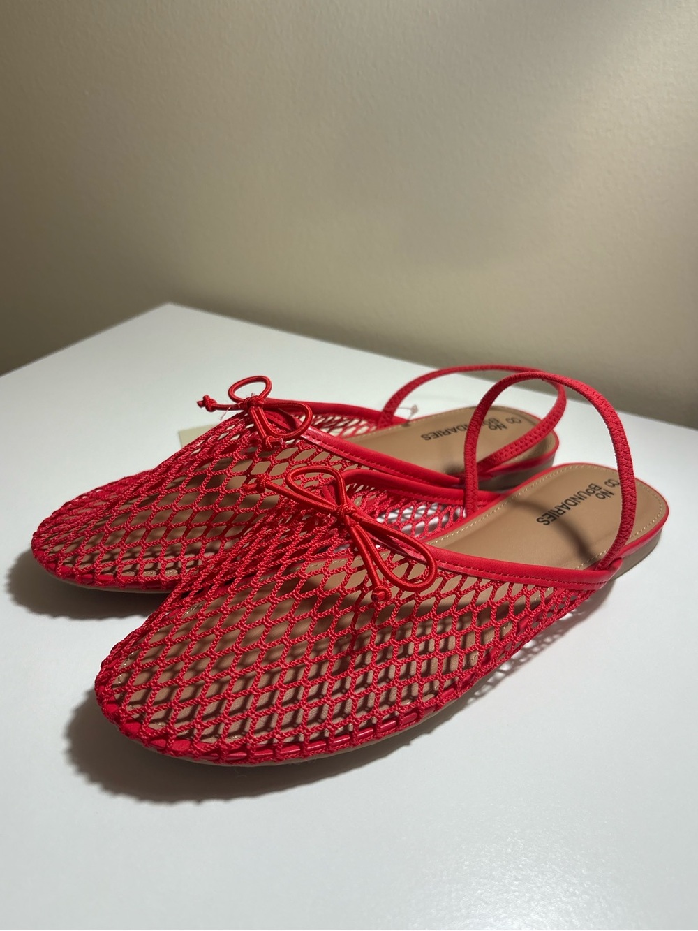 No Boundaries Red Mesh Slingback Flats with Bow
